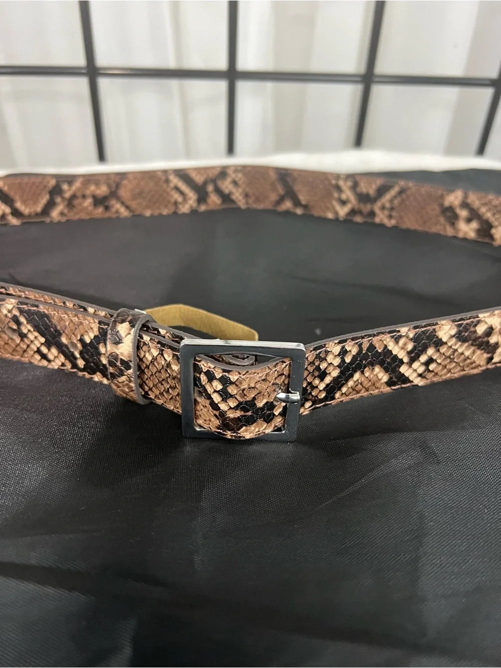 White House Black Market Brown Snake-Print Leather Belt